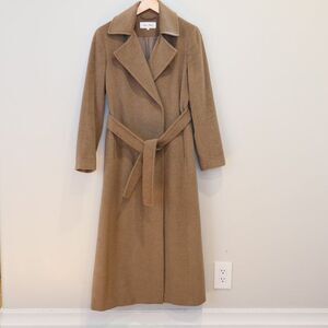CALVIN KLEIN ANGORA WOOL long coat trench beige lapel belt old money formal 2